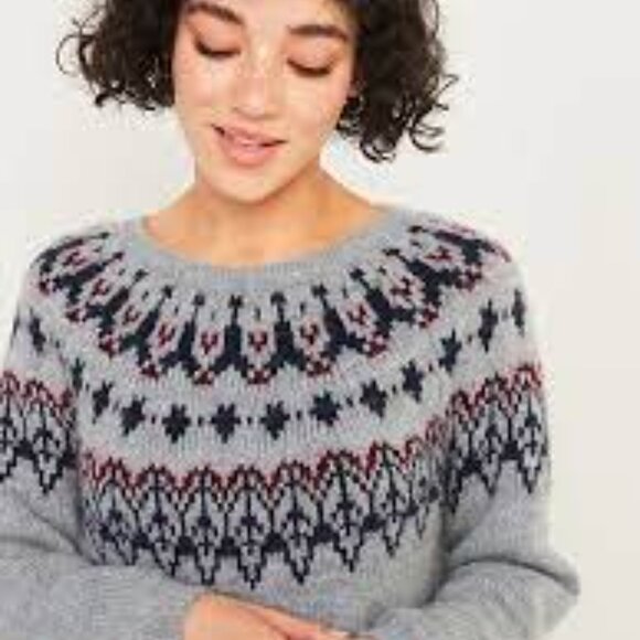 Cozy Fair Isle Blouson-Sleeve Sweater, Old Navy, Women's M, Gray - Picture 2 of 9